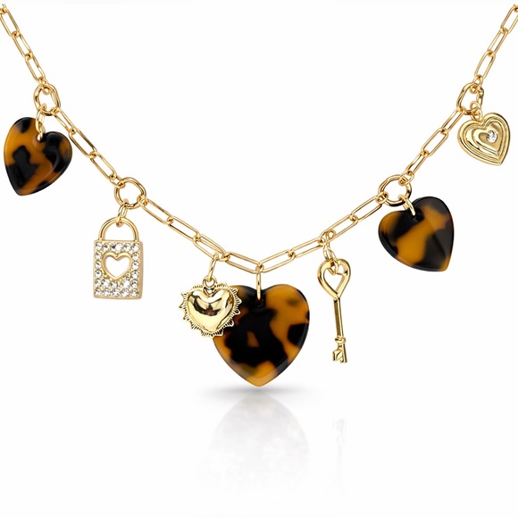 Anthropologie Jewelry - Gold and Brown Heart Charm Necklace